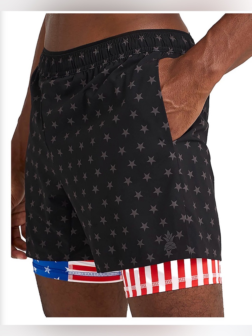 chubbies Black Star-Print Swim Trunks with Red, White & Blue Trim